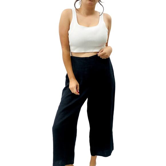 Flax black linen pull on wide leg pants - Picture 5 of 5